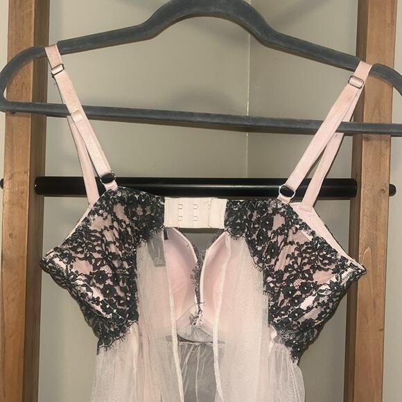 Victoria's Secret Pink Tulle Dress Push-up Babydoll Nightie Lingerie Size 36D - Picture 3 of 4